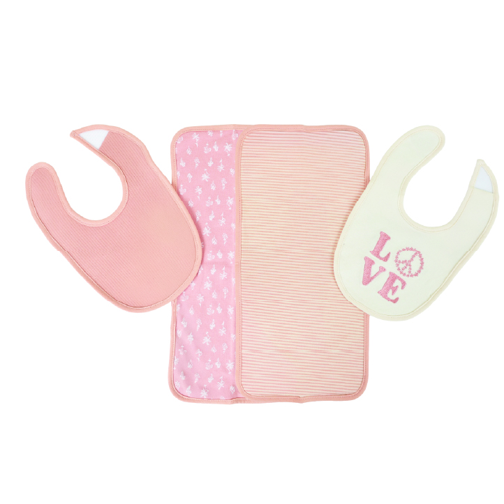 نيرتشر - مرايل أطفال ومناشف تجشؤ - 4 قطع - وردي/متعدد الألوان