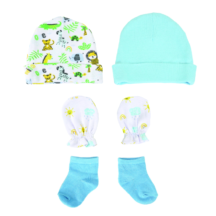Nurtur Cozi - 6pc-Set - Hats & Mittens With Socks For Baby Boy