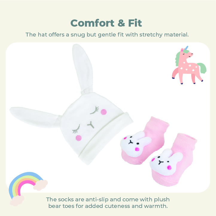 Nurtur Cozi - 3pc-Set - Hat & Socks For Baby Girl