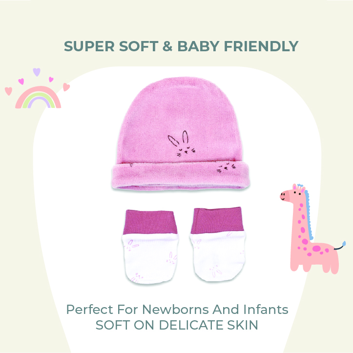 Nurtur Cozi - 4pc-Set - Sleepsuit, Short Sleeve Bodysuit, Hat & Mittens - Pink