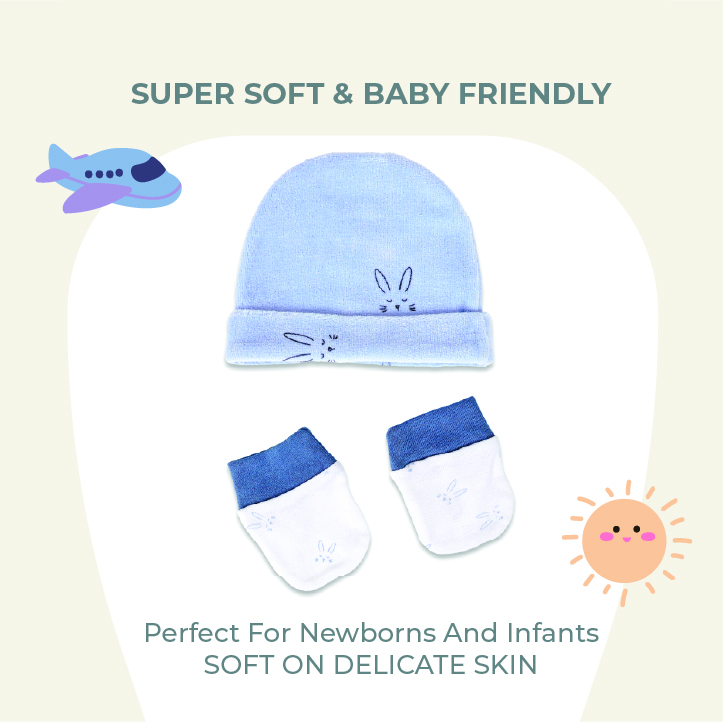 Nurtur Cozi - 4pc-Set - Sleepsuit, Short Sleeve Bodysuit, Hat & Mittens - Blue