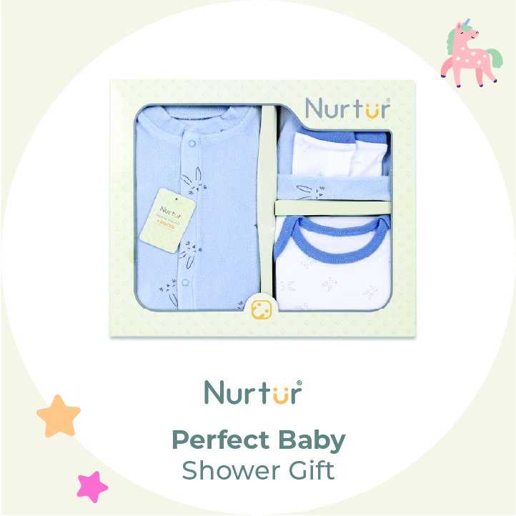 Nurtur Cozi - 4pc-Set - Sleepsuit, Short Sleeve Bodysuit, Hat & Mittens - Blue