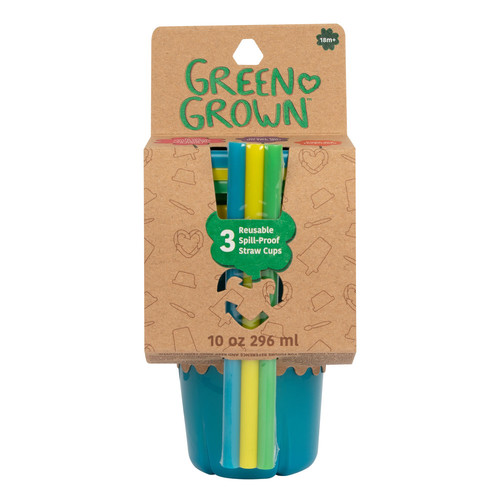 The First Years - Green Grown Reusable Spill Proof Straw Cups - Pack Of 3 - 296 ml