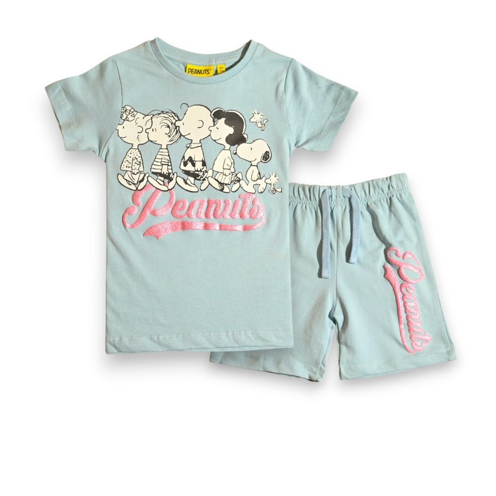 Peanuts - 2pc-Set - Girls' Printed Short Sleeves T-Shirt & Shorts - Blue