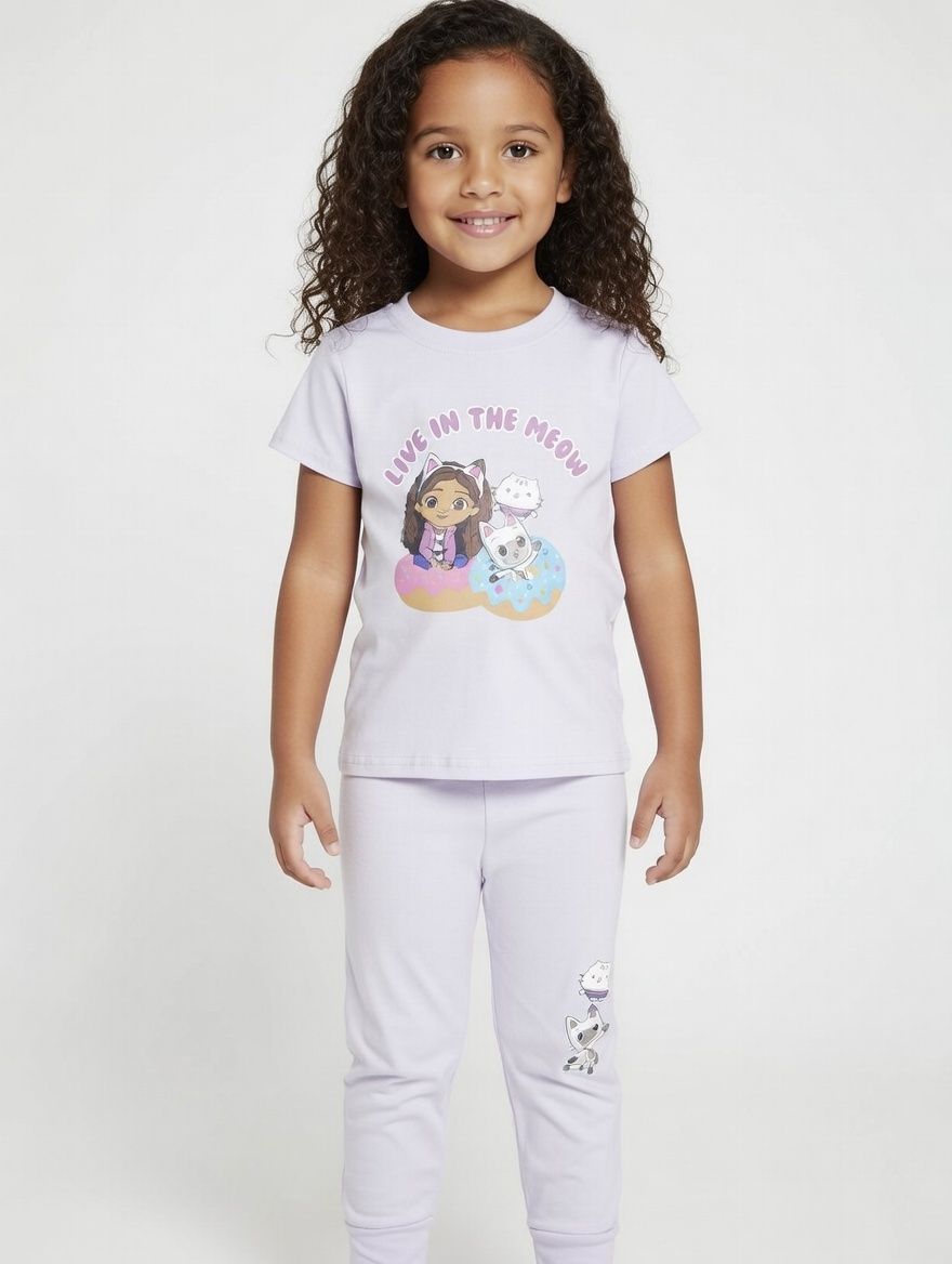 Gabby's Dollhouse - 2pc-Set - Girl's Printed Short Sleeves T-Shirt & Pants - Lilac