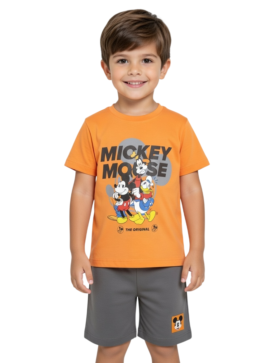 Mickey Mouse - 2pc-Set - Boy's Short Sleeve T-Shirt & Shorts - Orange/Grey