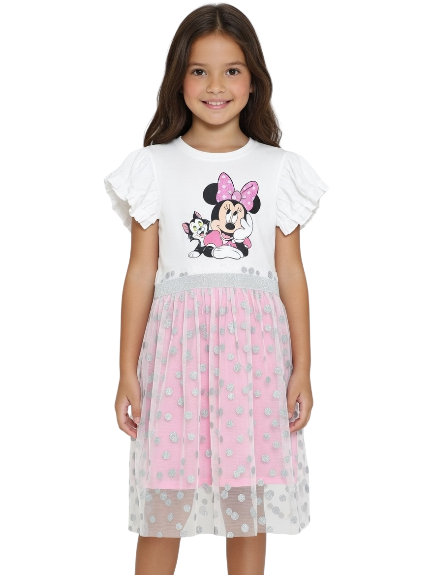 Minnie Mouse - Printed Tulle Dress - White/Pink