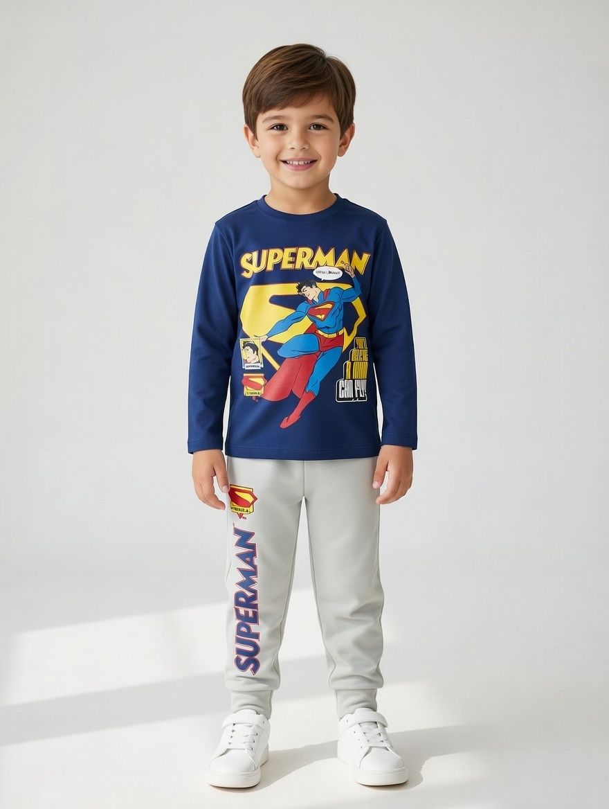 Superman - 2pc-Set - Boys T-shirt & Pant - Navy/White