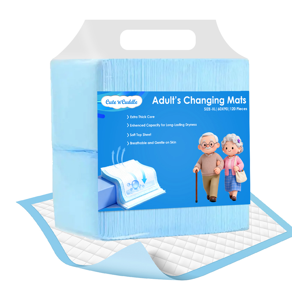 كيوت آند كادل - بطانة سرير واقية للاستعمال مرة واحدة للكبار - أزرق - 60 × 90 سم - عدد 120