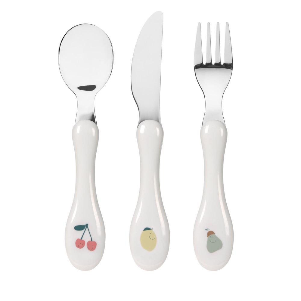 Lassig Happy Fruits Stainless Steel Cutlery Set - White - 3 Pcs
