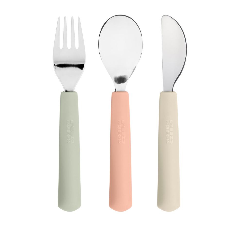 Lassig Happy Fruits Cutlery Set With Silicone Handle - Cherry - 3 Pcs