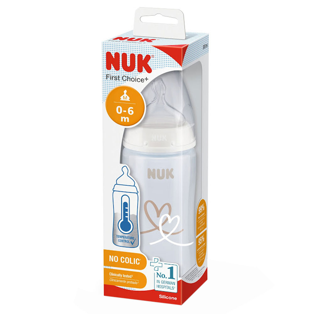 NUK - First Choice+ Baby Bottle 300ml 0-6m - White