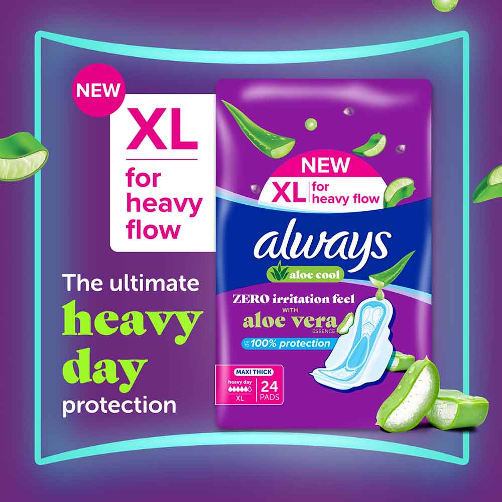 Always Cool & Dry No Heat Feel, Maxi Thick, Large Sanitary Pads with Wings, 10Pcs