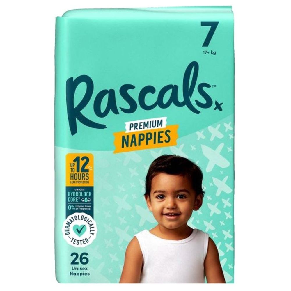 راسكالز - حفاضات أطفال فاخرة - حجم 7 - 17 كلغ فما فوق - 26 حفاض