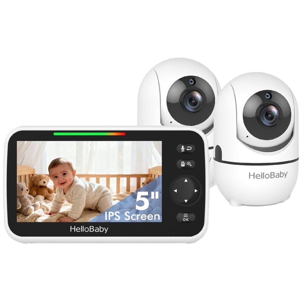 Hello Baby 5-inch LCD Baby Video Monitor With 2 Camera - Black/White, Night Vision