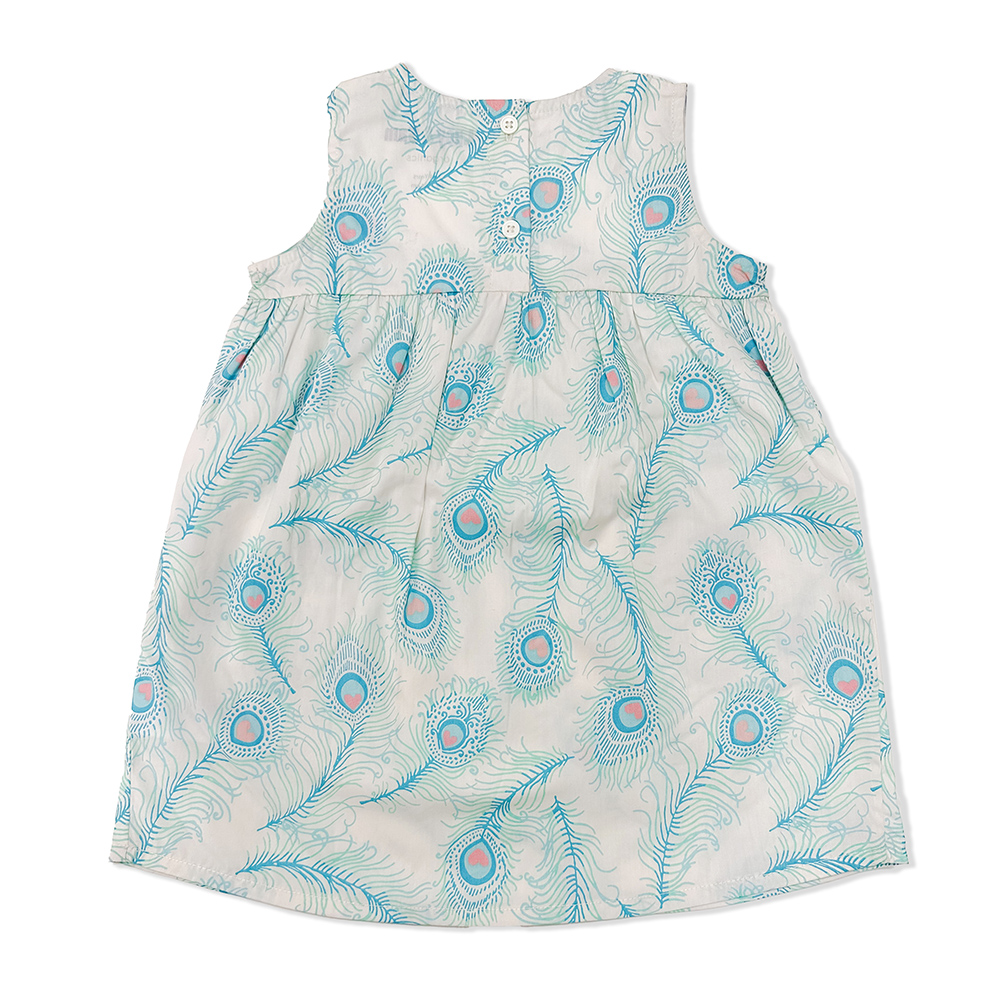 Lucy & Sam - Girl's Peacock Woven Swing Dress - White