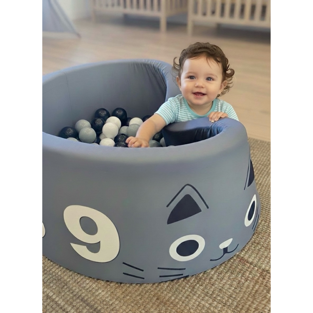 جاكس - بركة كرات دائري بشكل قطة وأرقام مع 200 كرة - رمادي