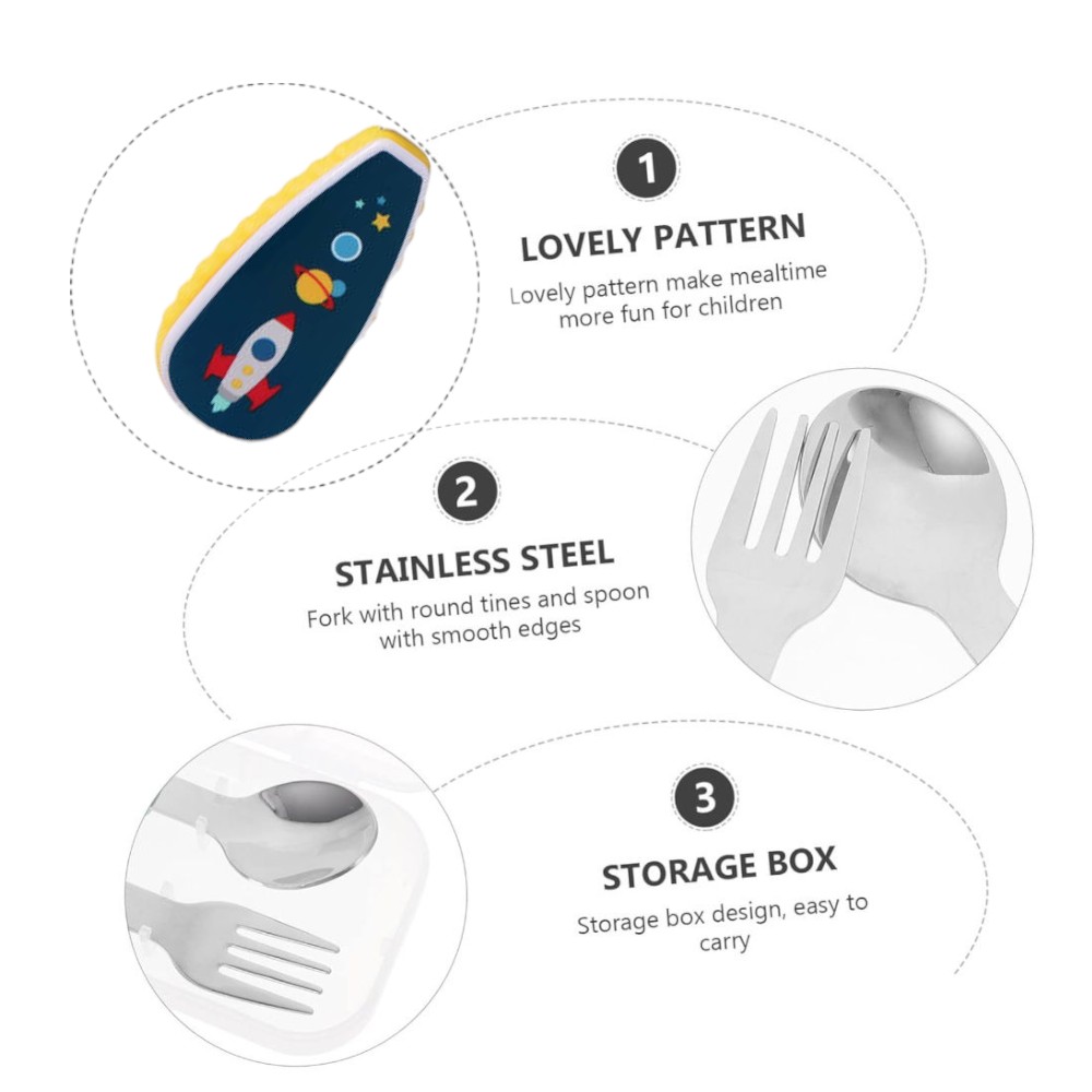 Doodle Kiddo Kids Cutlery Set With Case - Space - 2pcs