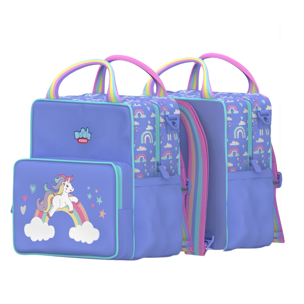 Doodle Kiddo - 2-in-1 Unicorn Backpack Lunch Bag - Purple