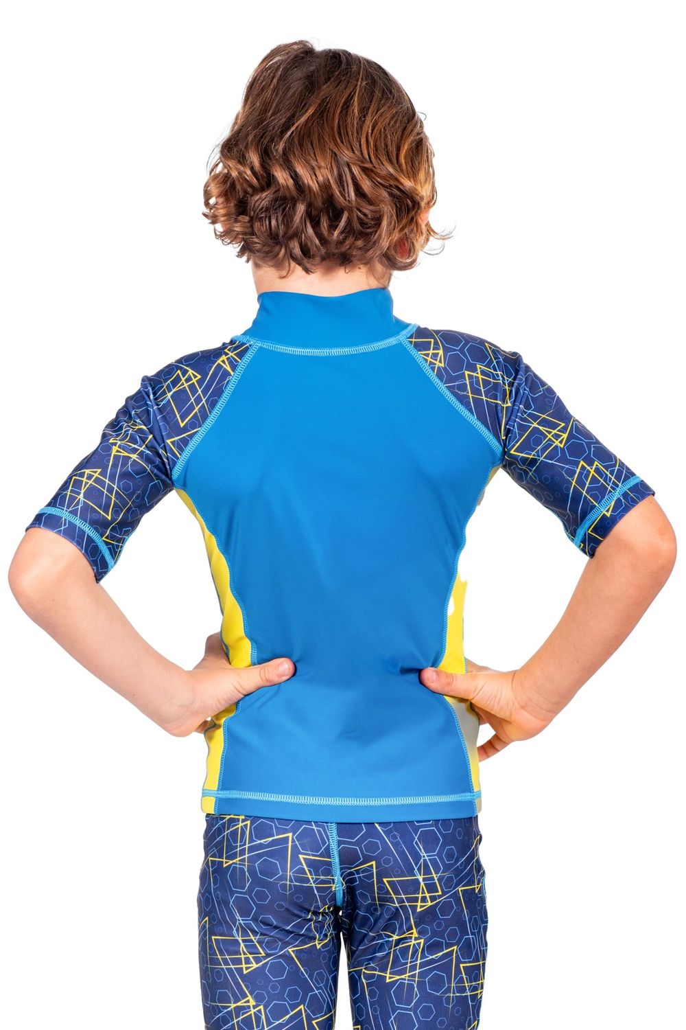 Coega Sunwear - Kid's Short Sleeves Rash Guard - Navy Geometric