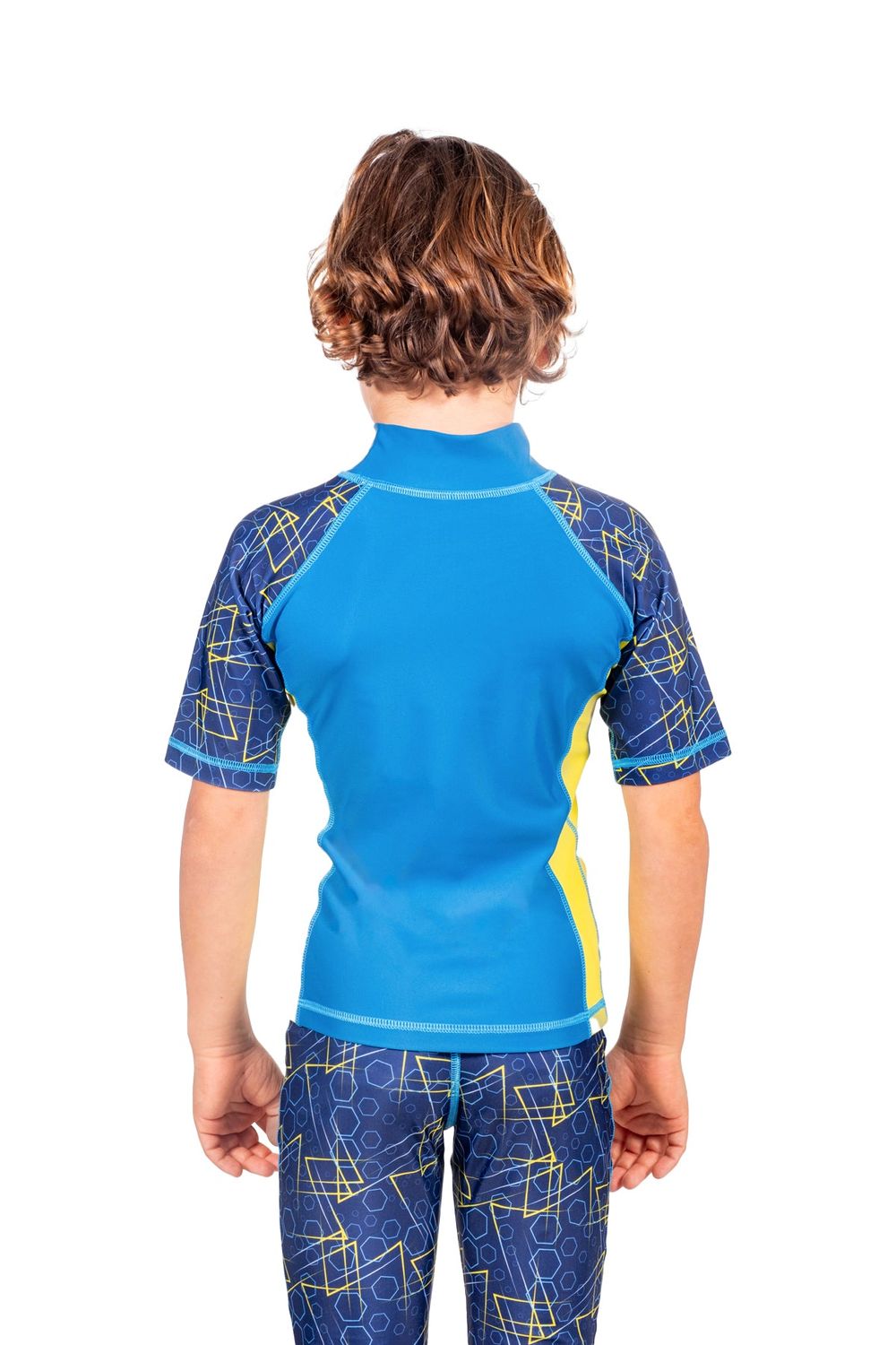 Coega Sunwear - Kid's Short Sleeves Rash Guard - Navy Geometric
