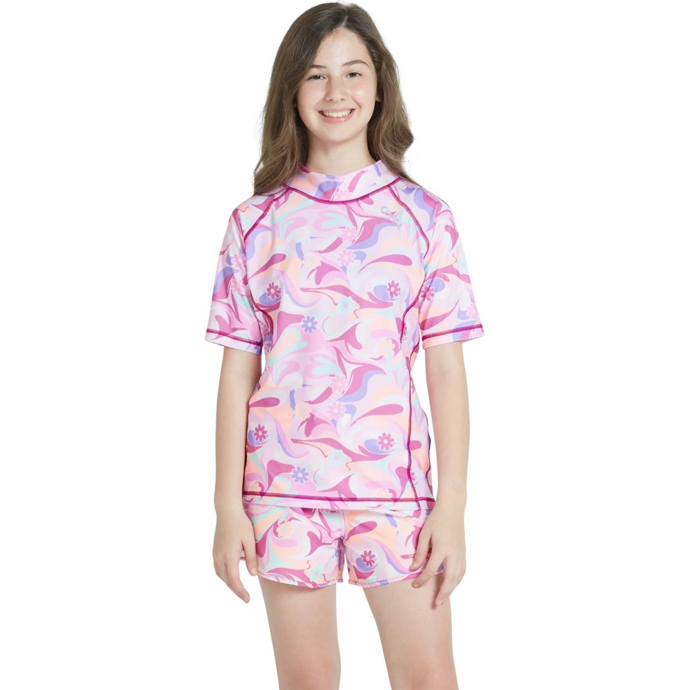 Coega Sunwear - Girl's Short Sleeves Rashguard - Purple Groovy Splashes