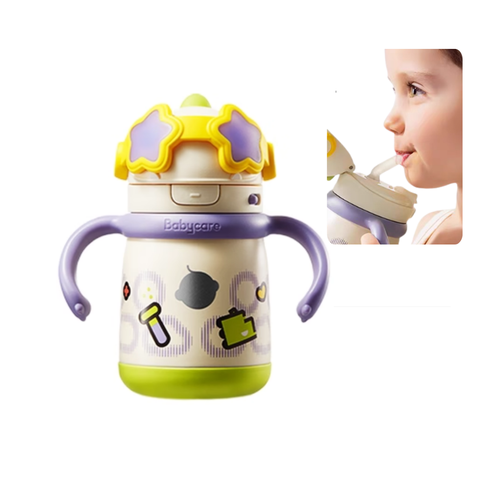 Babycare - Stylish T-Rex Vacuum Bottle - Yellow - 300 ml