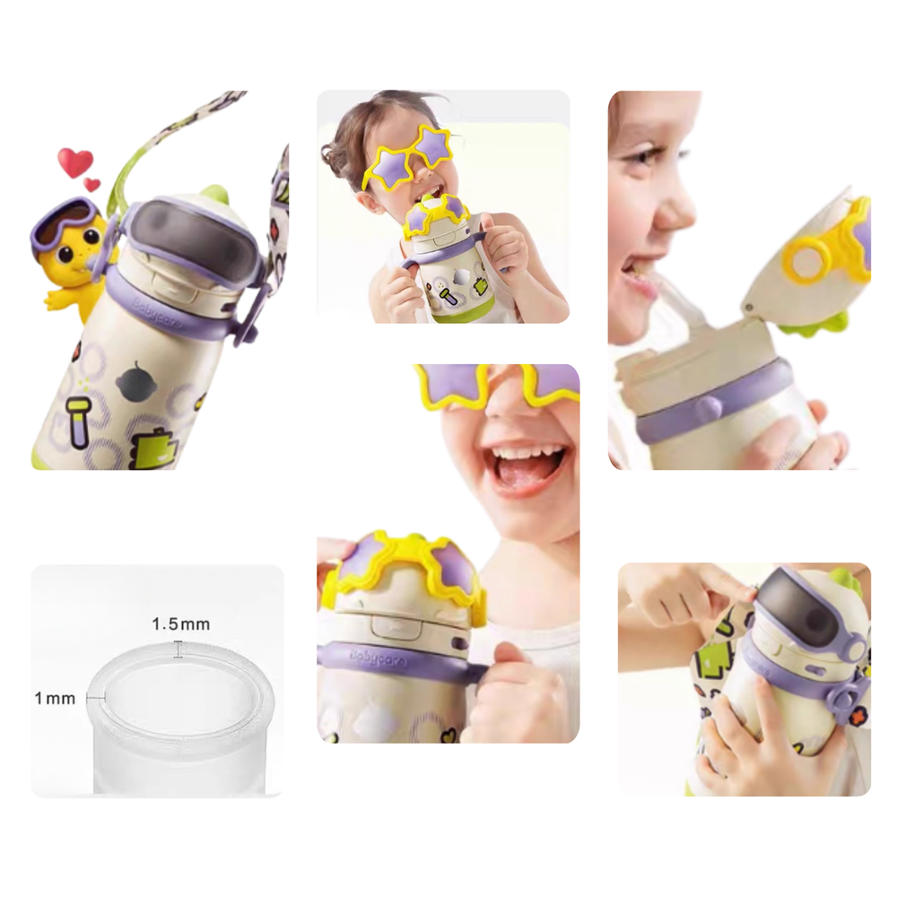 Babycare - Stylish T-Rex Vacuum Bottle - Yellow - 300 ml