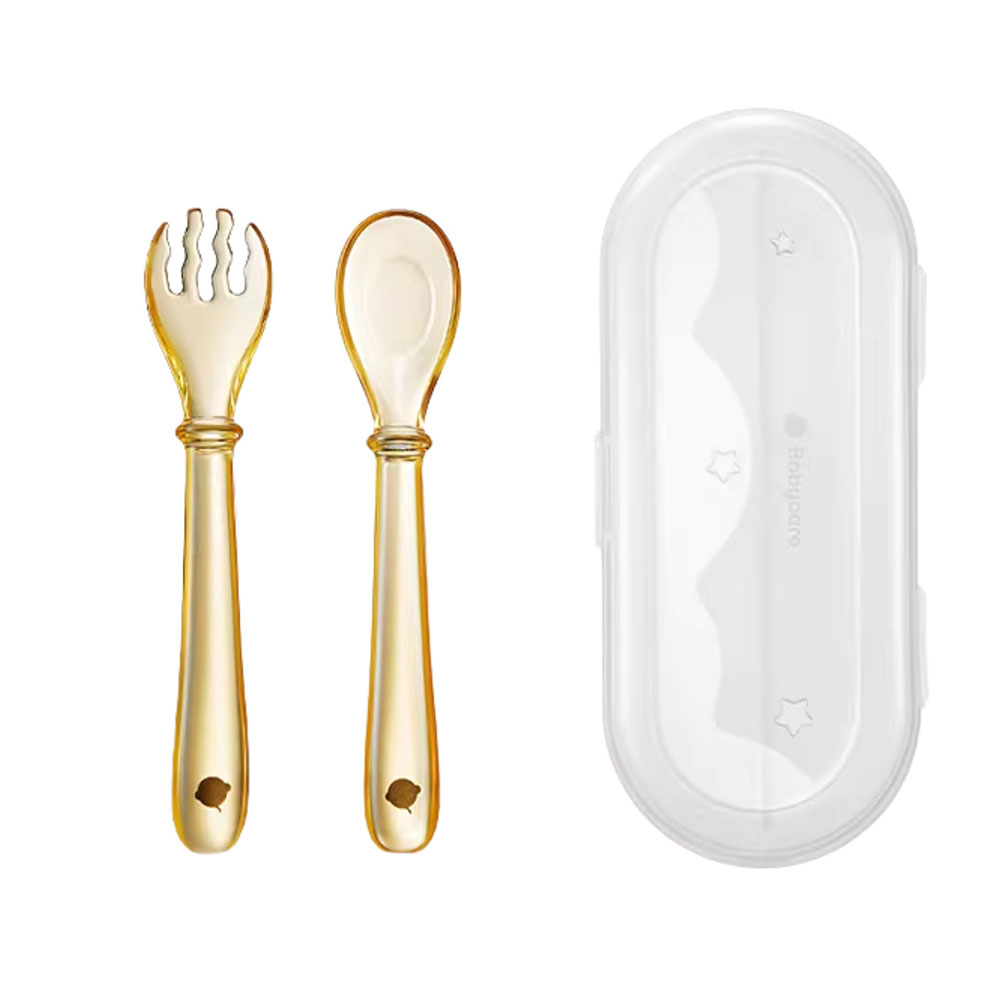 بيبي كير - مجموعة شوكة وملعقة للأطفال - برتقال - قطعتان