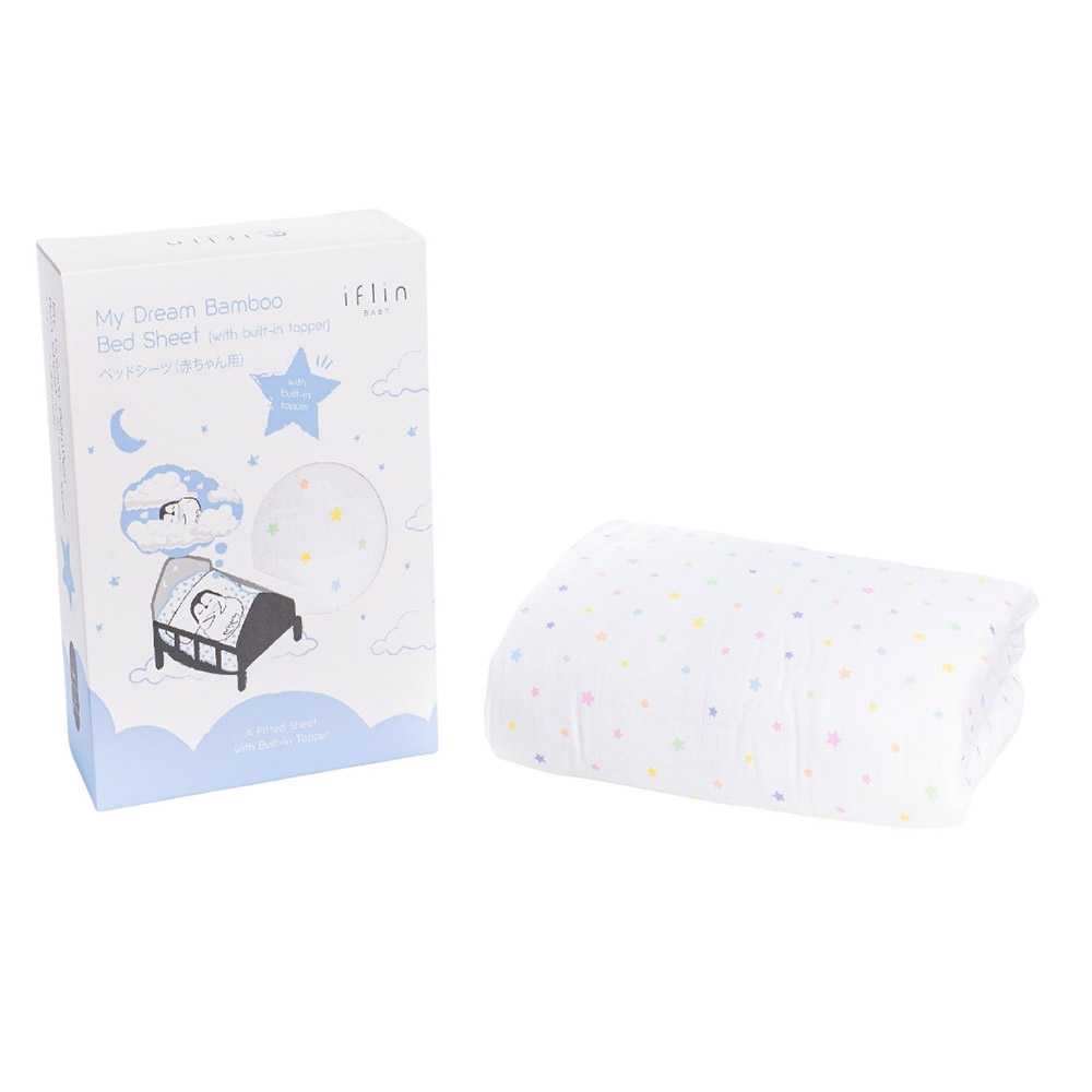 Iflin Baby My Dream Bamboo Bed Sheet With Built-in Topper - Playful Stars