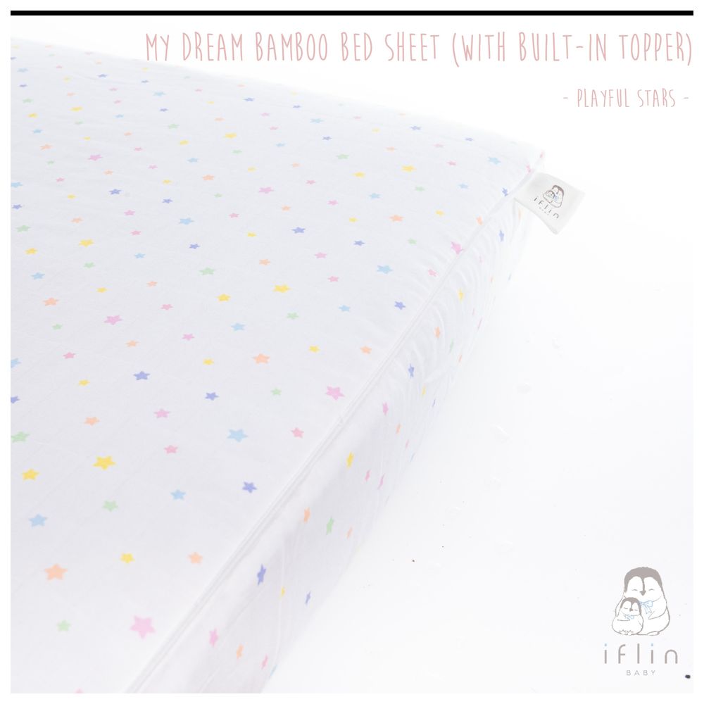 Iflin Baby My Dream Bamboo Bed Sheet With Built-in Topper - Playful Stars