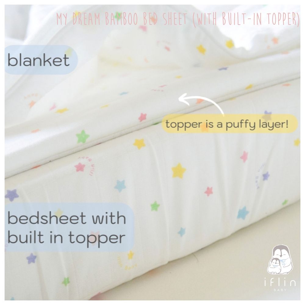 Iflin Baby My Dream Bamboo Bed Sheet With Built-in Topper - Playful Stars