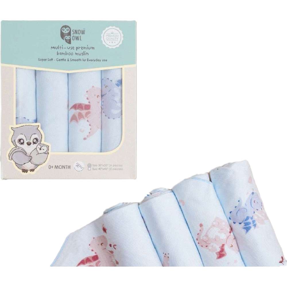 Snow Owl 4pc-Set - Multi-Use Bamboo Muslin Cloth - The Dragon