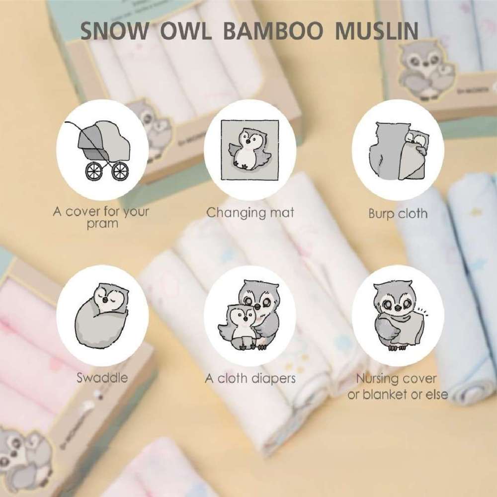 Snow Owl 4pc-Set - Multi-Use Bamboo Muslin Cloth - The Dragon