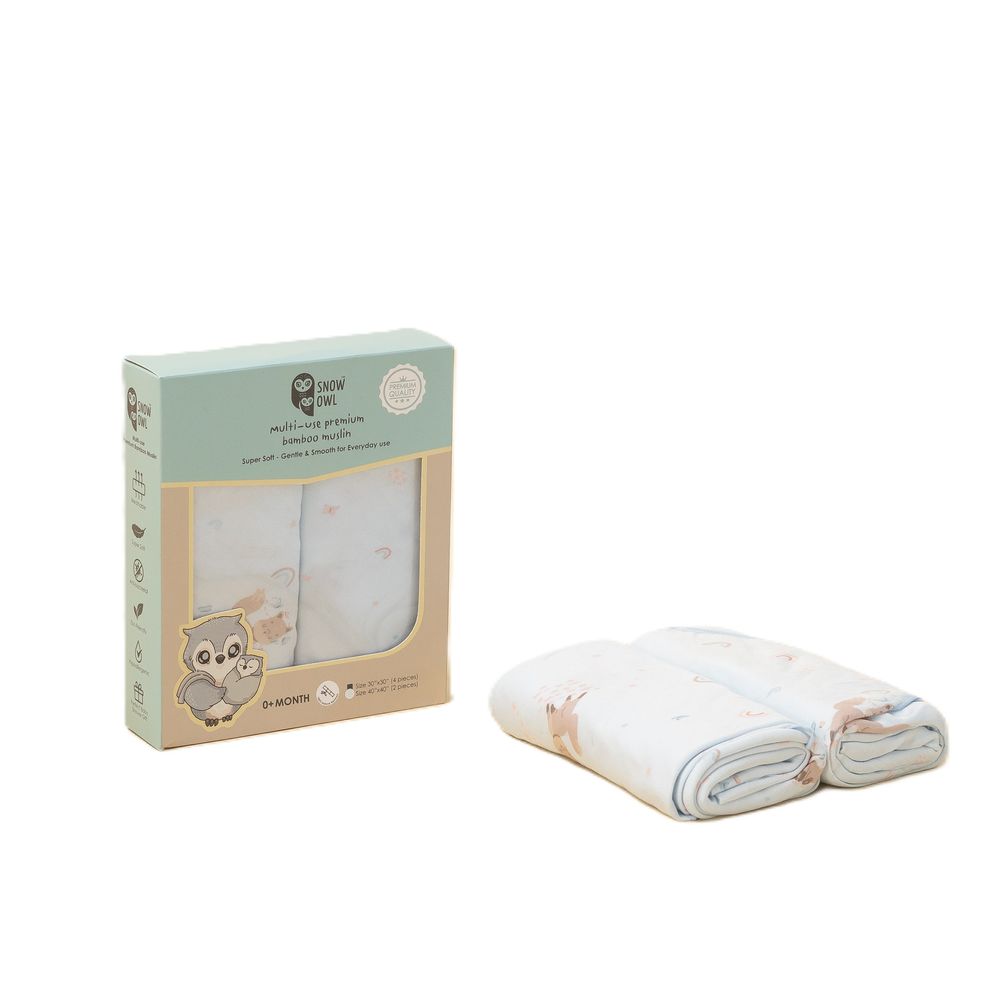 Snow Owl - Multi-Use Premium Bamboo Muslin Cloth - Spring Fox - 2 Pcs