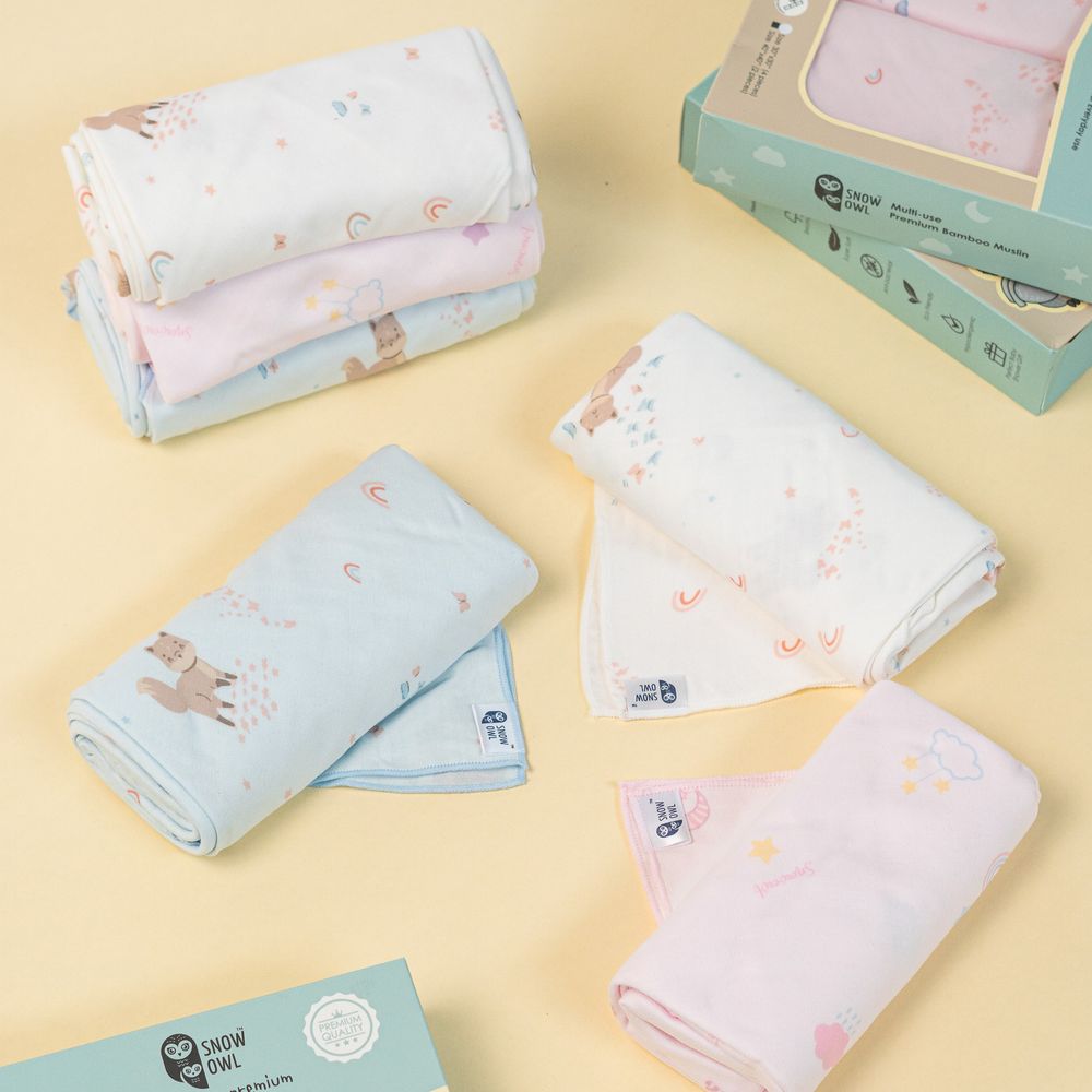 Snow Owl - Multi-Use Premium Bamboo Muslin Cloth - Spring Fox - 2 Pcs