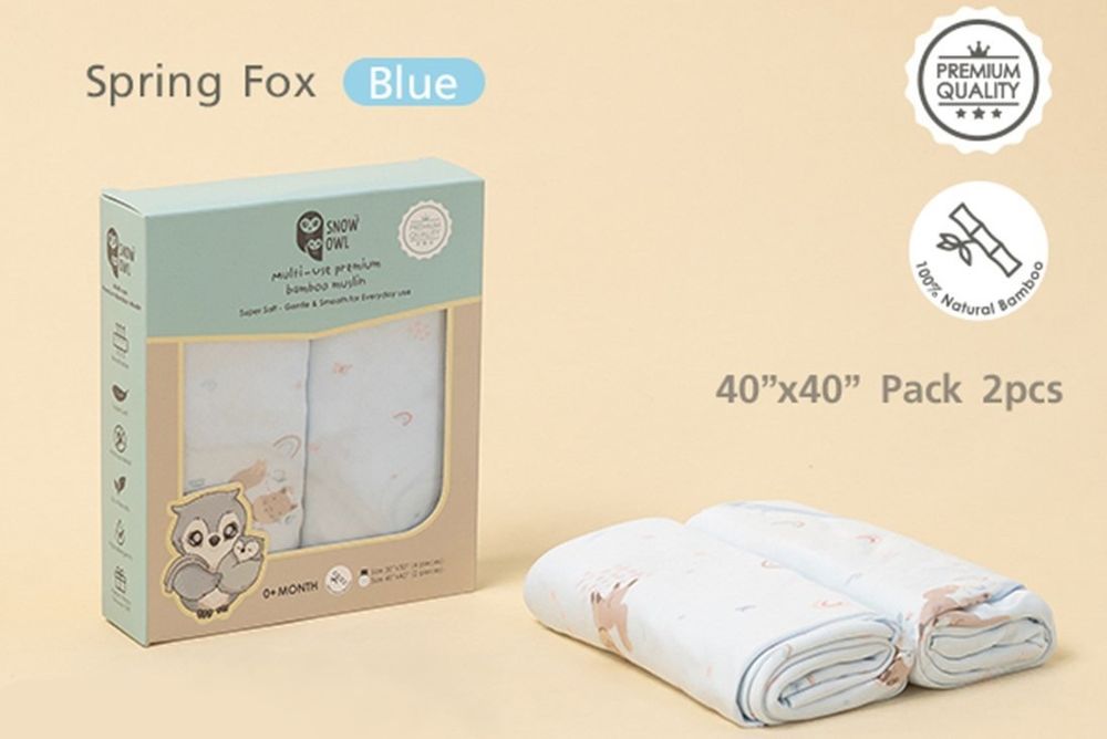 Snow Owl - Multi-Use Premium Bamboo Muslin Cloth - Spring Fox - 2 Pcs