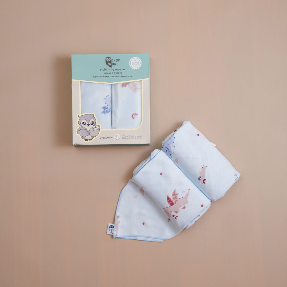 Snow Owl - Multi-Use Premium Bamboo Muslin Cloth - The Dragon - 2 Pcs