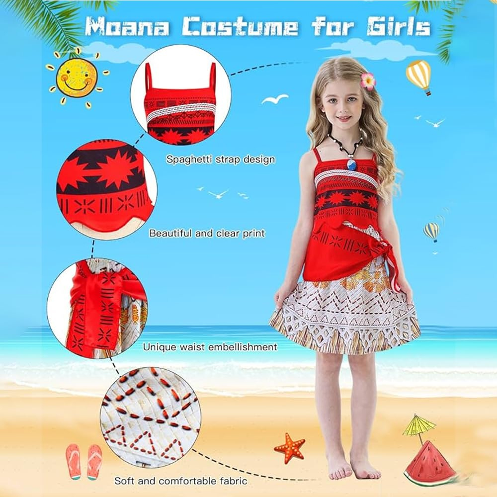 BrainGiggles - Moana Costume For Girls - 6pcs