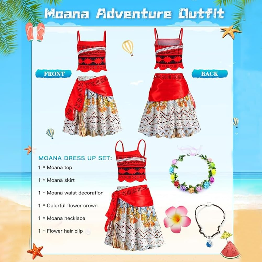 BrainGiggles - Moana Costume For Girls - 6pcs