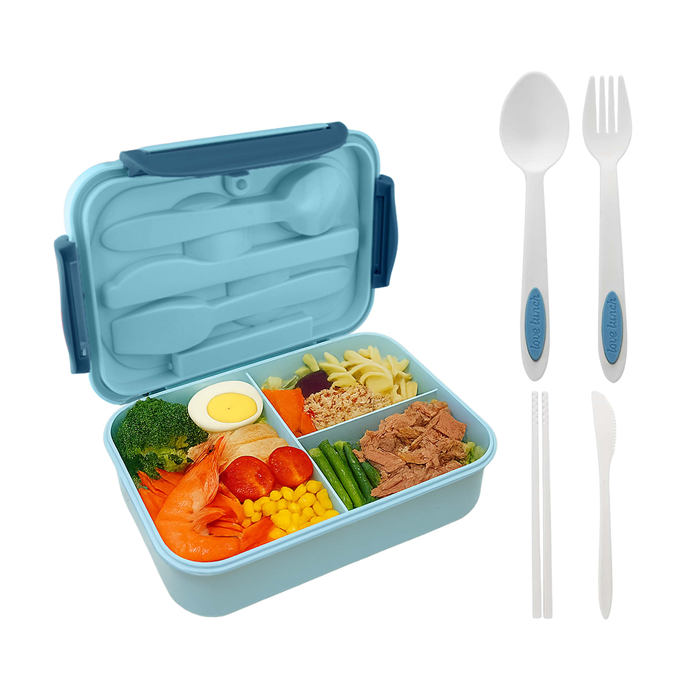 Cravista - 3-Compartments Bento Lunch Box With Spoon & Fork - Multicolor - 1.2 L