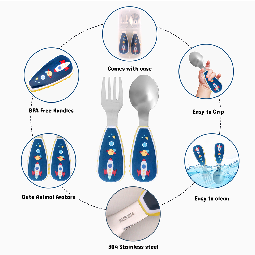 Cravista - Stainless Steel Kids Cutlery Set Fork And Spoon