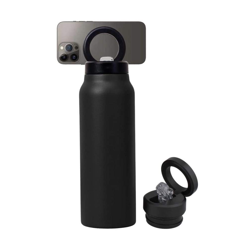 Cravista - Stainless Steel Insulated Water Bottle With Magnetic Phone Holder, Straw Lid - 750ml