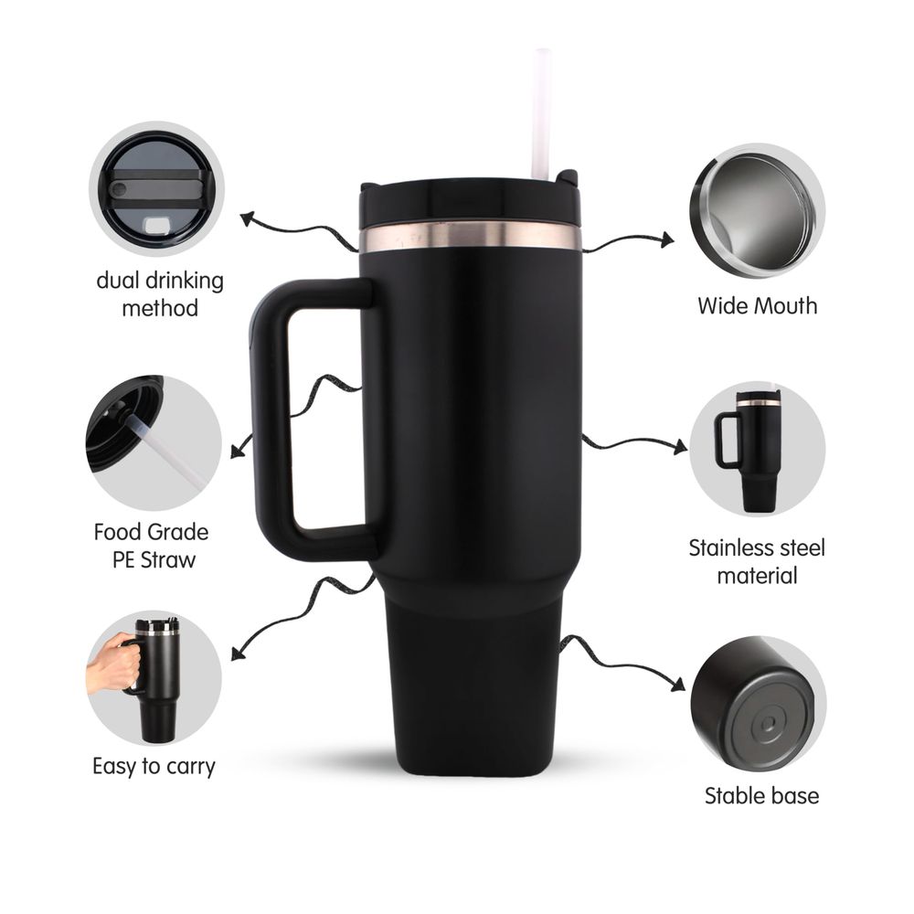 Cravista - Stainless Steel Vacuum Insulated Tumbler With Straw, Lid & Handle - 40oz/1200ml