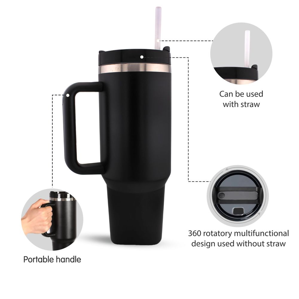 Cravista - Stainless Steel Vacuum Insulated Tumbler With Straw, Lid & Handle - 40oz/1200ml