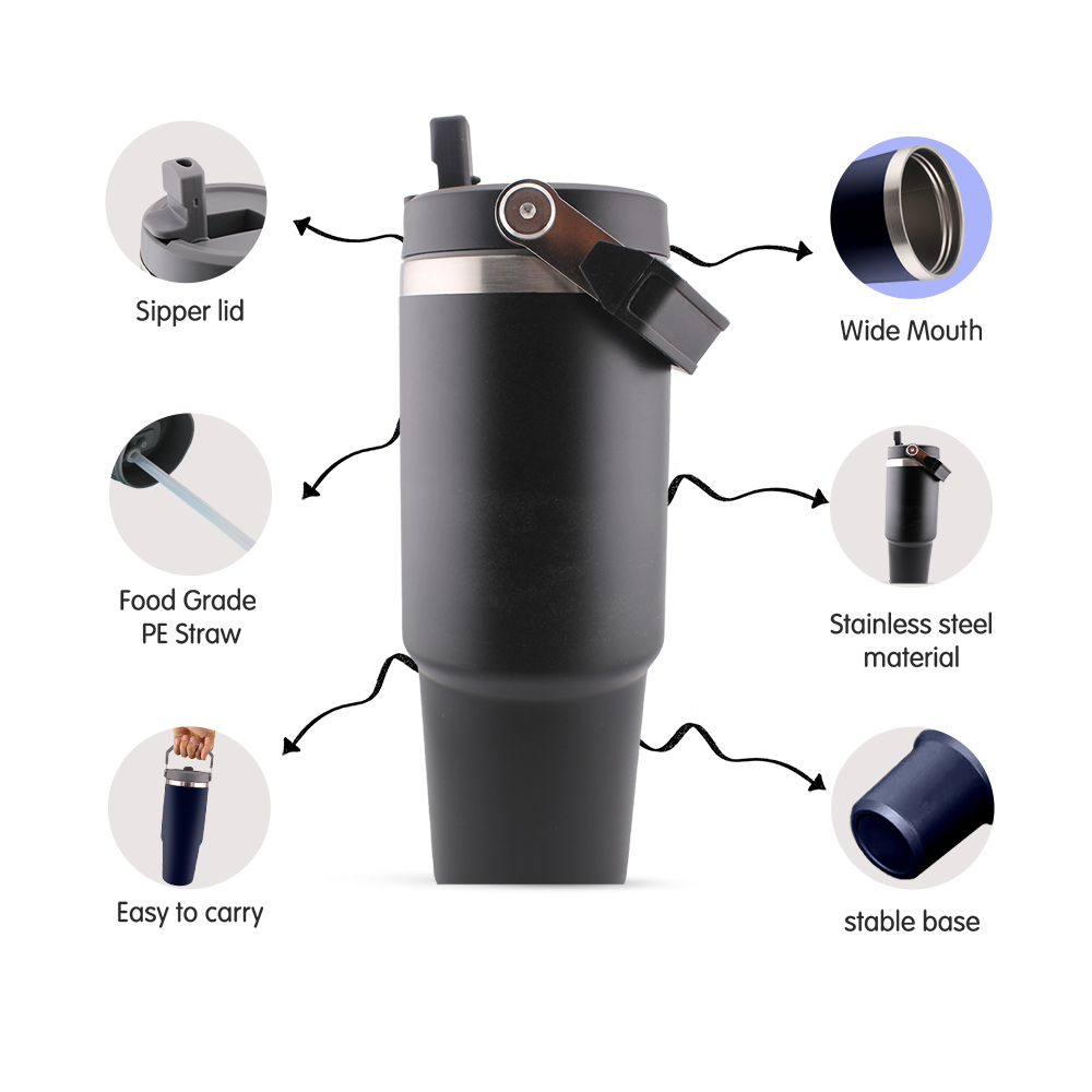 Cravista - Leakproof Stainless Steel Vacuum Insulated Water Bottle With Straw - 900ml