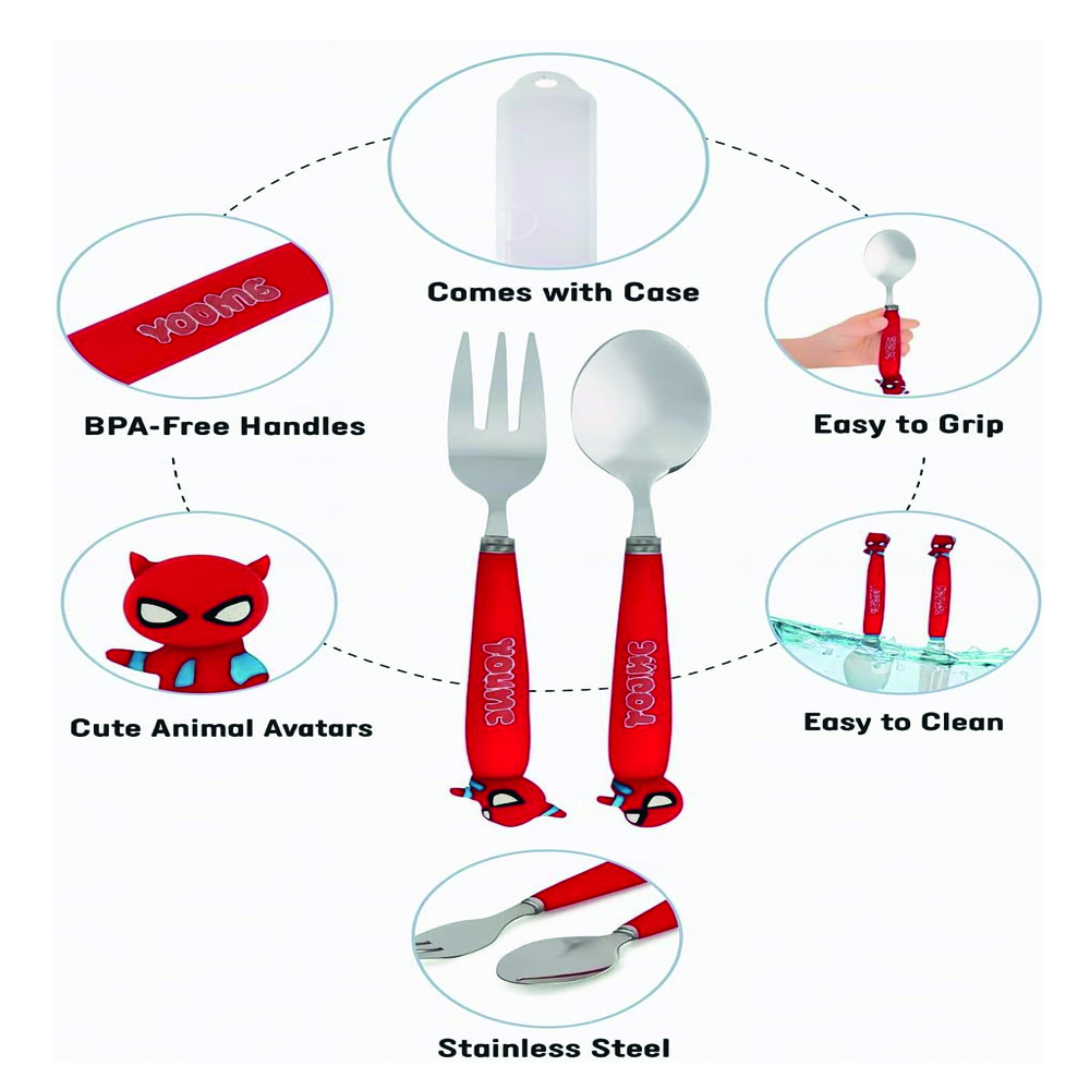 Cravista - Kids Stainless Steel Spoon, Fork & Storage Case Set - Superhero - 3 Pcs