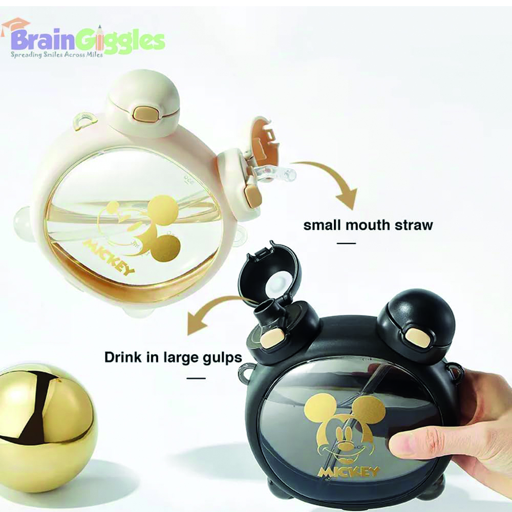 برين جيغلز - زجاجة مياه مانعة للتسرب من ديزني ميكي ماوس مع شفاطة وغطاءين - 750 مل