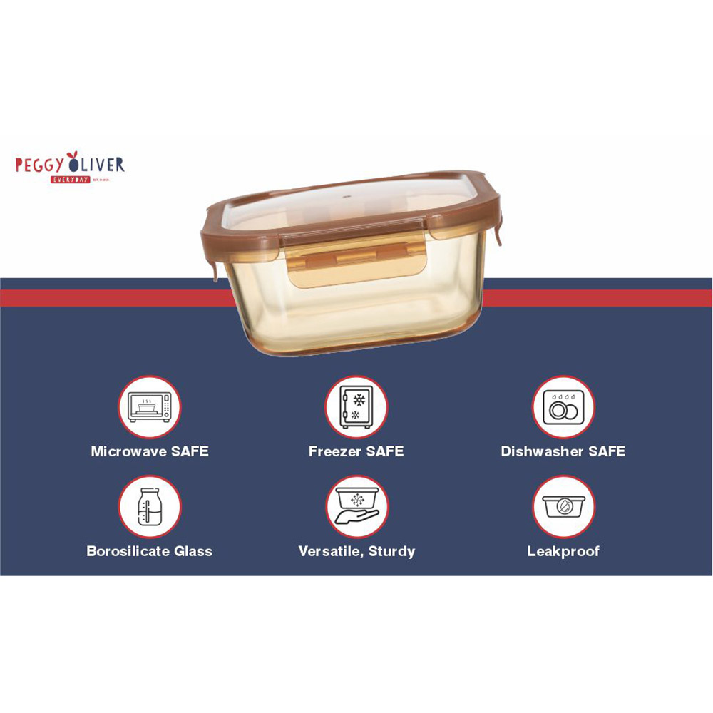 Peggy Oliver - Everyday Square Glass Food Container With PP Lid - Amber