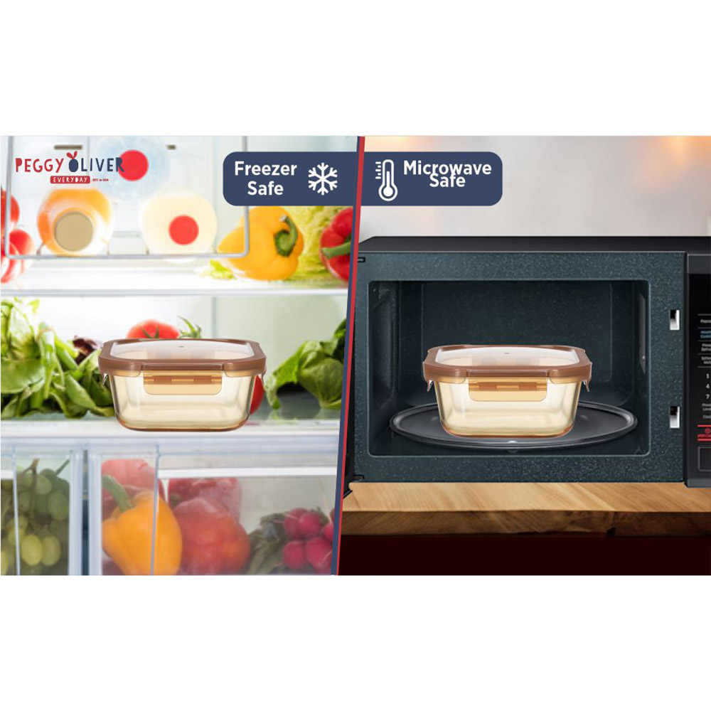 Peggy Oliver - Everyday Square Glass Food Container With PP Lid - Amber